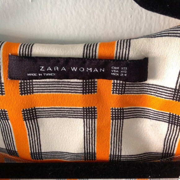 ZARA Plaid Blouse button top TUNIC XS orange - Picture 3 of 5